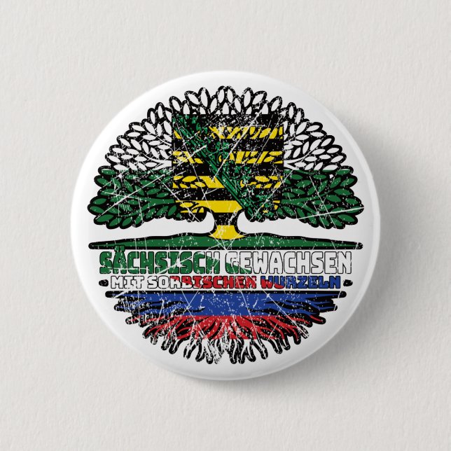 Sachsen Sächsisch Sorbisch Sorben Baum Wurzel Flag Button (Vorderseite)