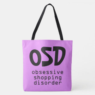Säcke mit der Bezeichnung "Obsessive Shopping Dise Tasche