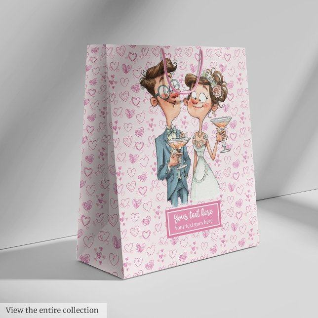 Sacoche cadeau de mariée amusante sac de dessin or (Funny Bride Groom Gift Bag Quirky Cartoon Style)
