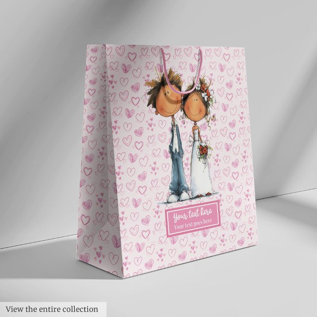 Sacoche cadeau Mariage duple sac Drôle Carton (Quirky Wedding Couple Gift Bag Funny Cartoon)
