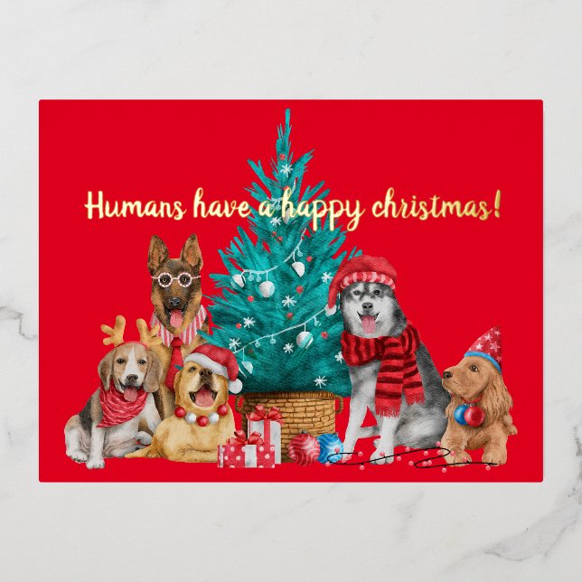 Sacoche de Noël de chiens sous l'arbre carte posta (Recto)