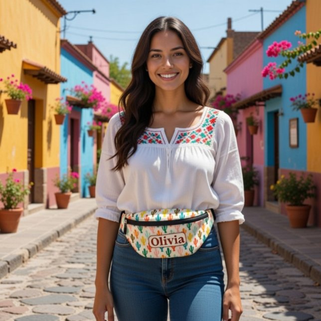 Sacoche personnalisée avec cactus colorés (Créateur téléchargé)