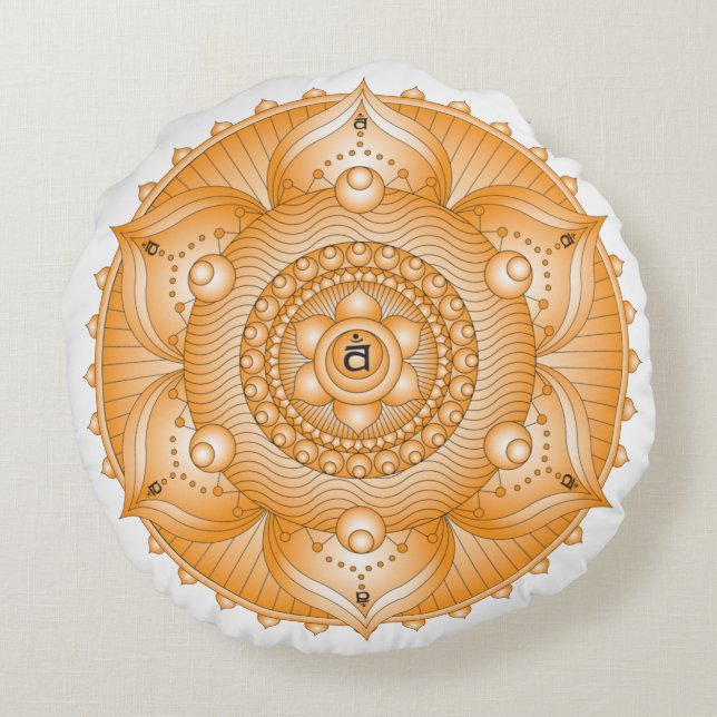Sacral Chakra Orange Mandala Round Pillow Rundes Kissen (Rückseite)