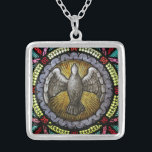 Sacrament Bestätigung festgehaltener Glass Heilige Versilberte Kette<br><div class="desc">Dieses Bild ist ein schönes Buntglasfenster des Heiligen Geistes | Heiliger Geist in Form einer Taube.</div>
