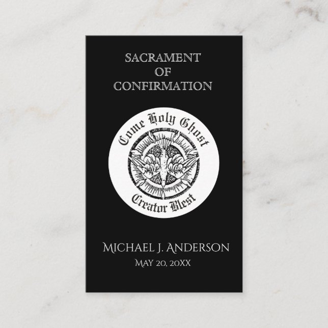 Sacrament Confirmation B&W Dove Elegante Holy Card Visitenkarte (Vorderseite)