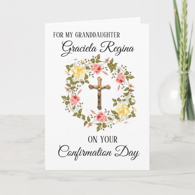 Sacrament Confirmation Crucifix Blumenschaden Feiertagskarte (Vorderseite)