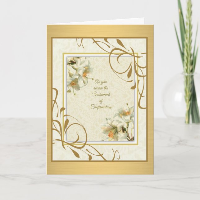 Sacrament of Confirmation Lilies Gold Dekoration Karte (Vorderseite)