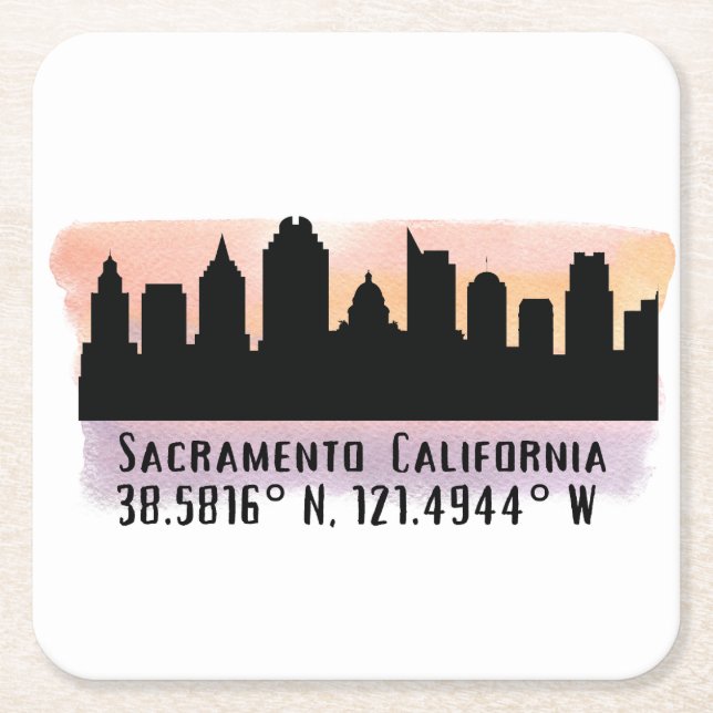 Sacramento CA City Skyline Rechteckiger Pappuntersetzer (Vorderseite)
