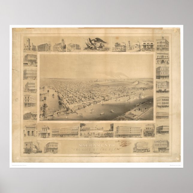 Sacramento, CA. Panoramakarte 1857 (0066A) Poster (Vorne)