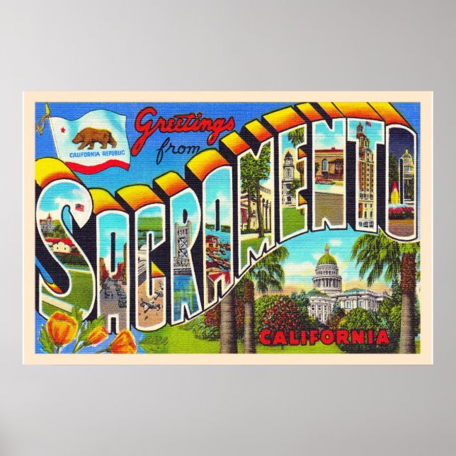 Sacramento California CA Großbuchstabe Postkarte Poster (Vorne)
