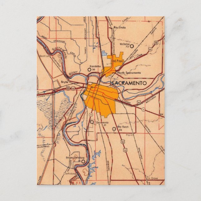 Sacramento California Vintage Karte (Vorderseite)
