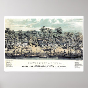 Sacramento Californie 1850 Affiche Ancienne