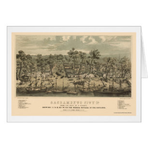 Sacramento, carte panoramique de CA - 1850