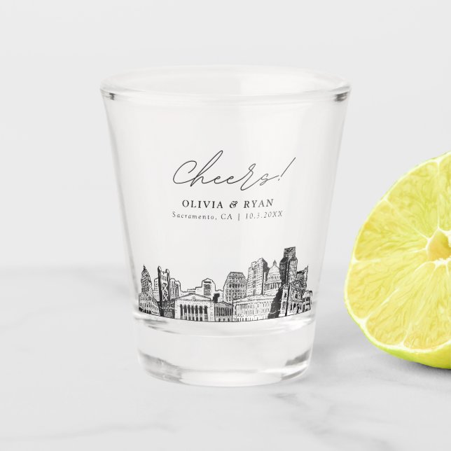 Sacramento Gastgeschenk Hochzeit Cheers Shot Glass Schnapsglas (Vorderseite)