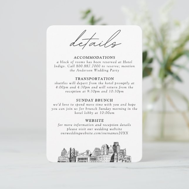 Sacramento Hochzeit kleine vertikale Details Begleitkarte (Stehend Vorderseite)