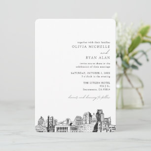 Sacramento Mariage Skyline Sketch Invitation