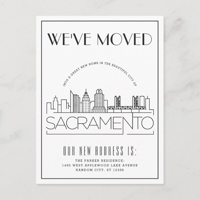 Sacramento Moderner Deko | Änderung der Anschrift Ankündigungspostkarte (Vorderseite)