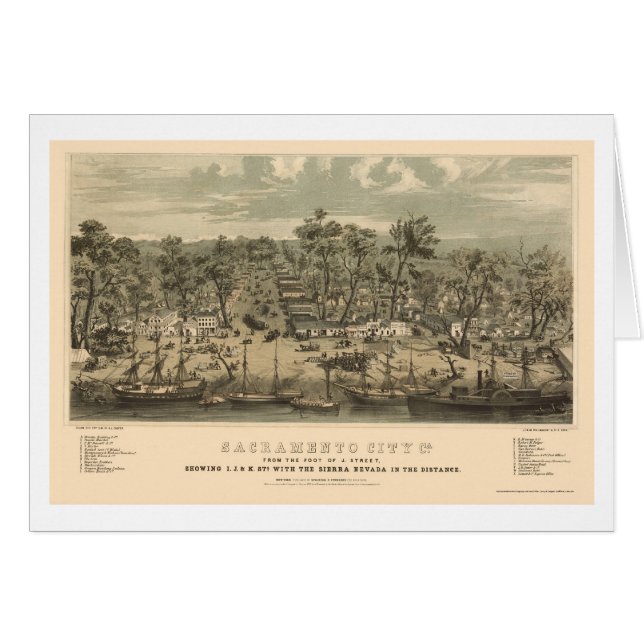 Sacramento, panoramische Karte CAs - 1850 (Vorderseite (Horizontal))