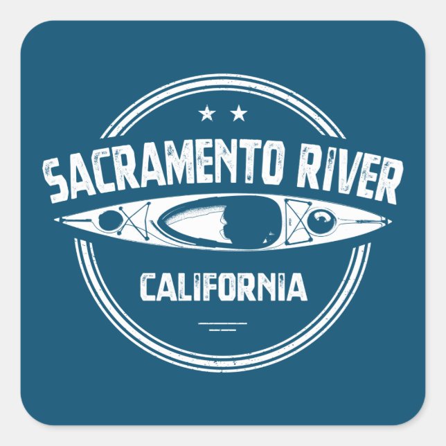 Sacramento River California Kayaking Quadratischer Aufkleber (Vorderseite)