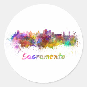 Sacramento skyline im Watercolor Runder Aufkleber