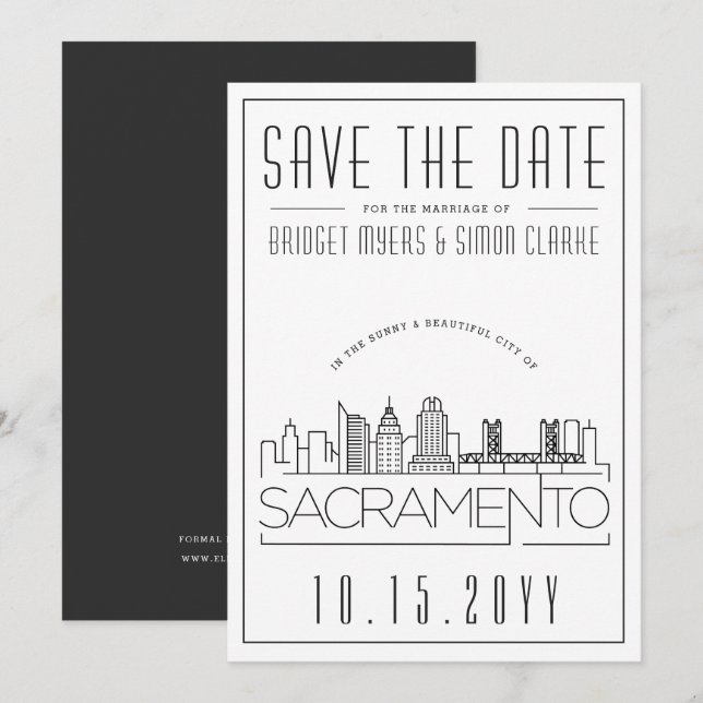 Sacramento Wedding | Skyline Save the Date Einladung (Vorne/Hinten)