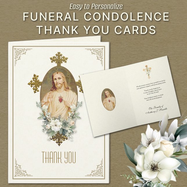 Sacré Coeur Jésus Condolence funéraire Merci (Personalized Funeral Condolence Thank You Cards - Sacred Heart of Jesus)