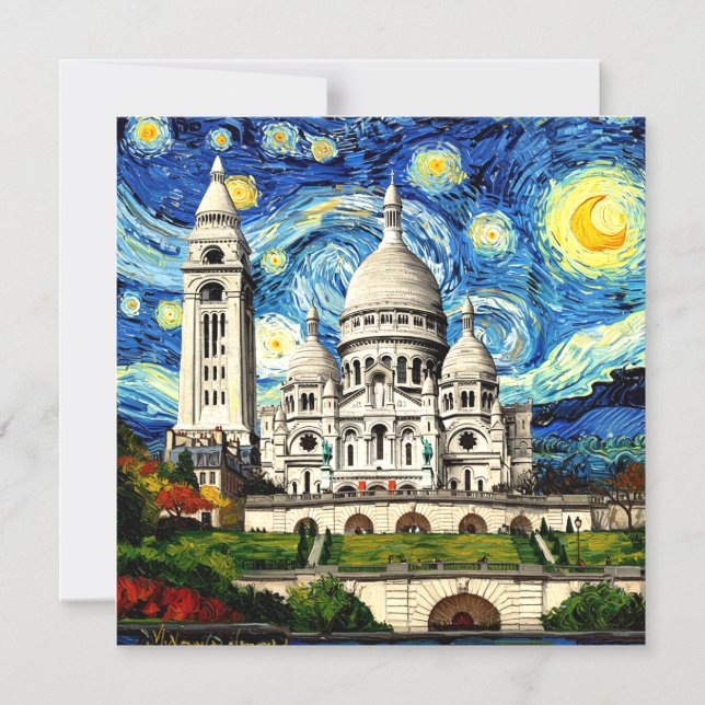 Sacre-Coeur Paris France Starry Night Magneteinladung (Vorderseite)