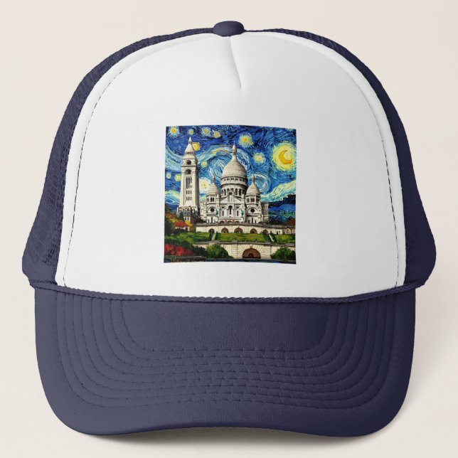 Sacre-Coeur Paris France Starry Night Truckerkappe (Vorderseite)
