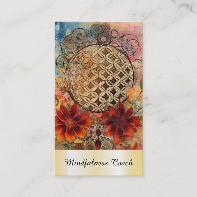 *~* Sacred AP92 Yoga QR Goldblume des Lebens Reiki Visitenkarte (Vorderseite)