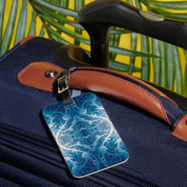 Sacred Cosmic Flow - Blue Silver Symmetrie Gepäckanhänger (Vorderseite Insitu 1)