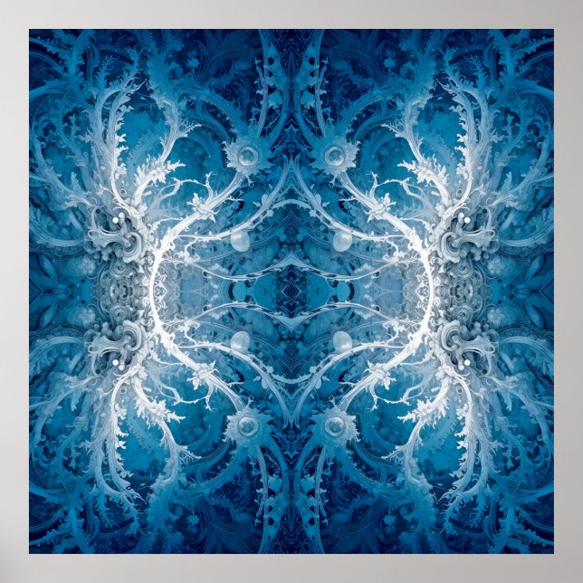 Sacred Cosmic Flow - Blue Silver Symmetrie Poster (Vorne)