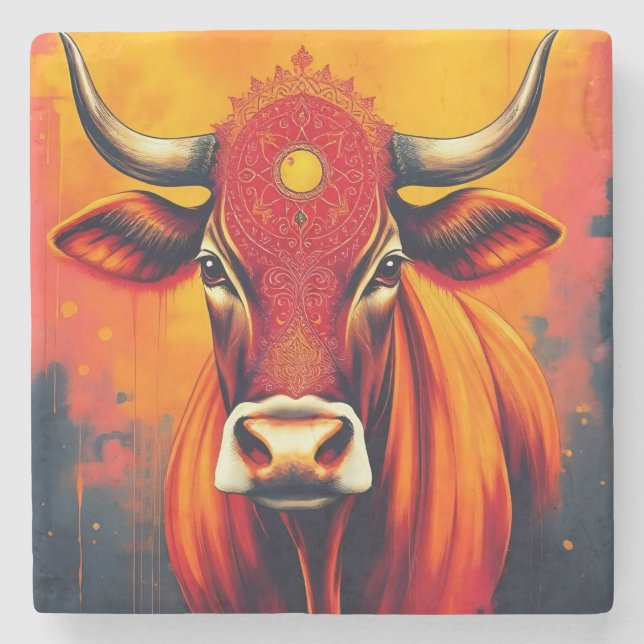 Sacred Cow Diwali Table Accent Steinuntersetzer (Vorderseite)