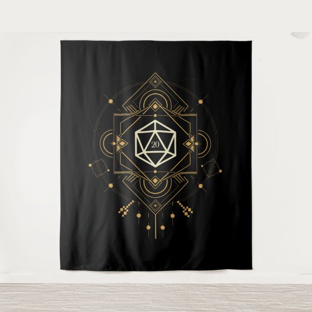 Sacred D20 Dice Minimalistisch Geometry Tabletop R Wandteppich (Vorderseite)