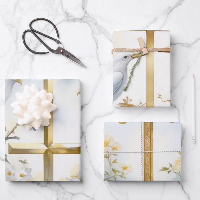 Sacred Doves & Crosses Geschenkpapier Set (Vorderseite)