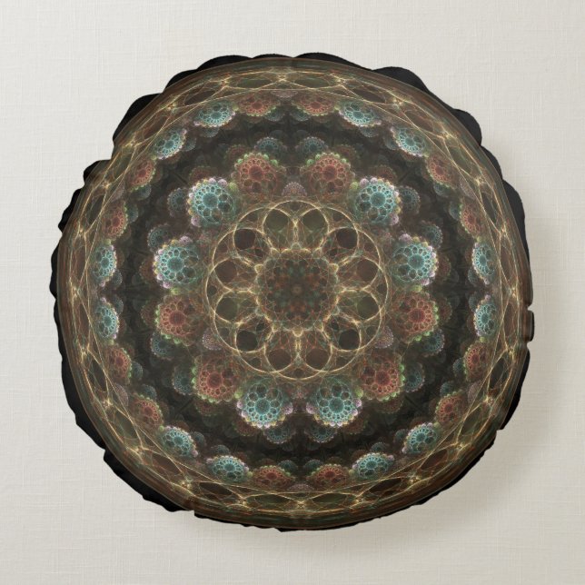 Sacred esoteric Fraktal Rundschmuck Rundes Kissen (Vorderseite)