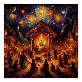 Sacred Fire Beneath the Starry Night Poster
