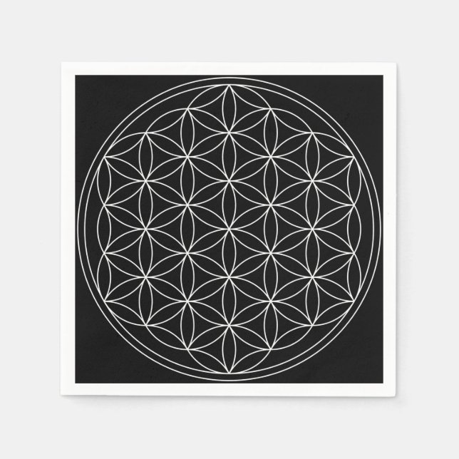 Sacred Geometry : Blume des Lebens Schwarz & Weiß Serviette (Vorderseite)