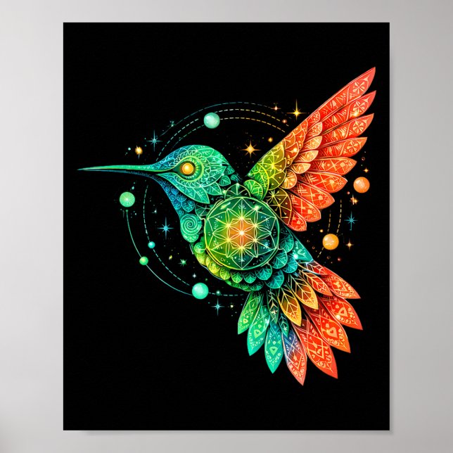 Sacred Geometry Hummingbird Mystic Celestial Desig Poster (Vorne)
