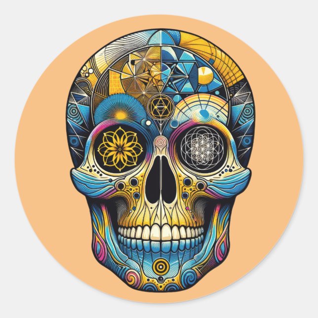 Sacred Geometry Skull Runder Aufkleber (Vorderseite)
