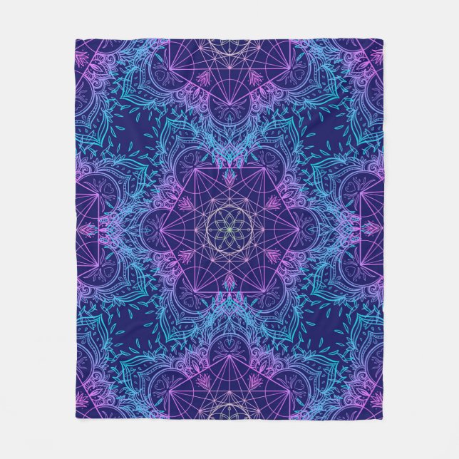 Sacred Geometry Symbols in Mandala nahtlos patter Fleecedecke (Vorderseite)