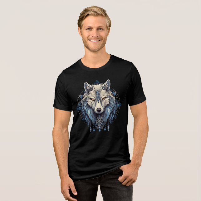 Sacred Geometry Wolf | Mystic Tribal Fantasy Wolf  Tri-Blend Shirt (Vorderseite voll)