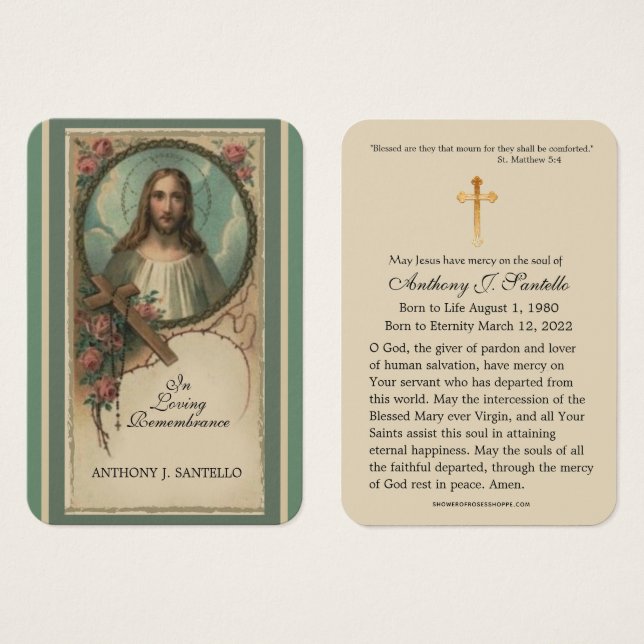 Sacred Heart Catholic Funeral Memorial Carte Saint (Devant & derrière)