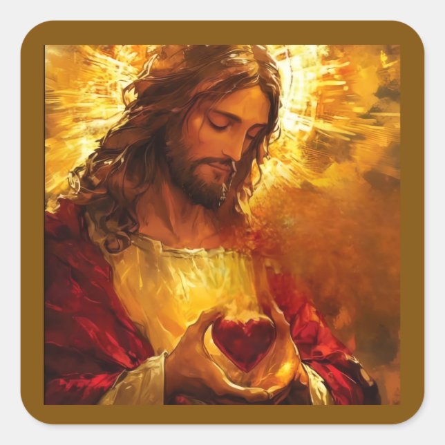 Sacred Heart of Jesus  Quadratischer Aufkleber (Vorderseite)