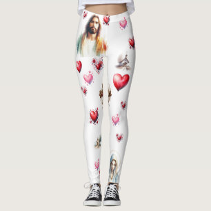 Sacred Hearts of Jesus and Mary - Watercolor Chris Leggings