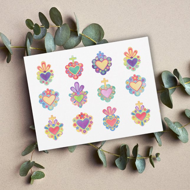 SACRED HEARTS, WATERCOLOR, mexico, mexikanisches V Postkarte (Von Creator hochgeladen)