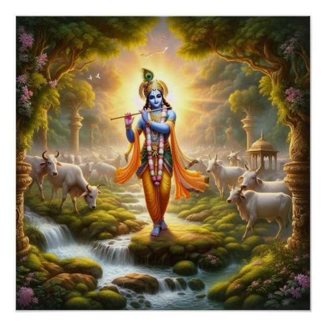 Sacred Krishna Traditionelle Gopinath Flute Kunst Poster (Vorderseite)