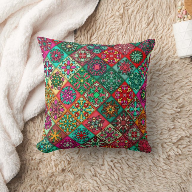 Sacred Lines - Geometric Boho Indian Pattern Kissen (Decke)