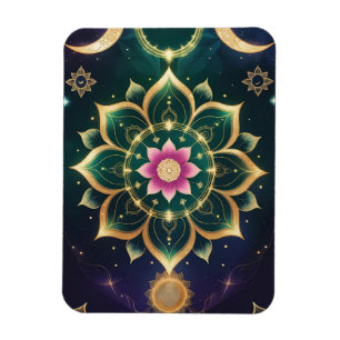 Sacred Lotus Moon Mandala - Celestial Aura Magnet