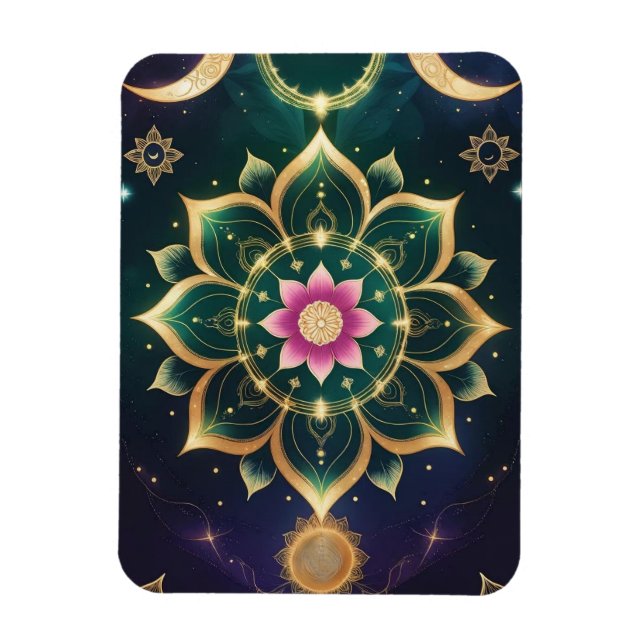 Sacred Lotus Moon Mandala - Celestial Aura Magnet (Vertikal)