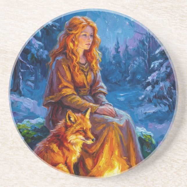 Sacred Nature: Celtic Goddess Brigid Art on Canvas Getränkeuntersetzer (Vorne)